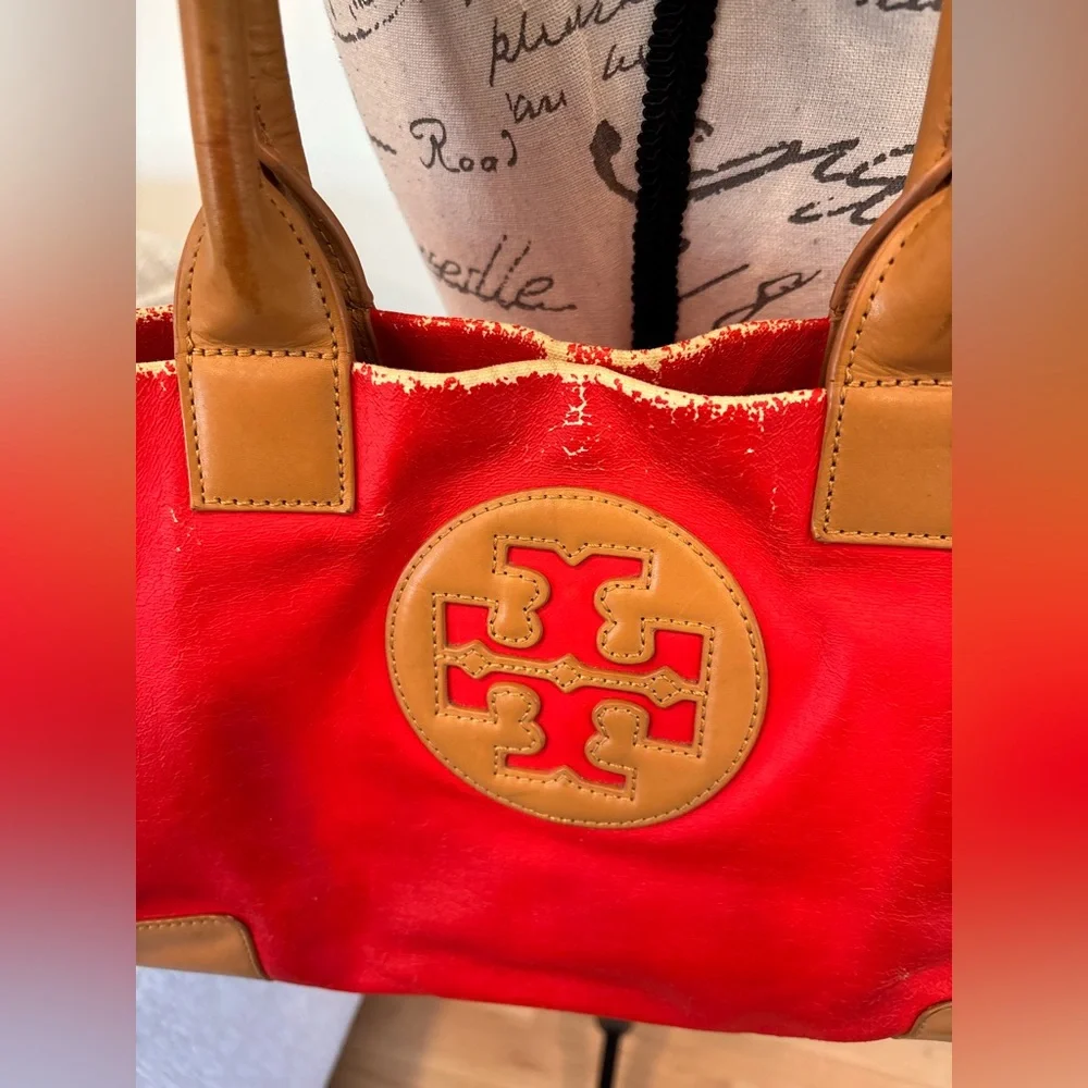 Tory Burch Red orange and tan leather tote - Picture 3 of 12